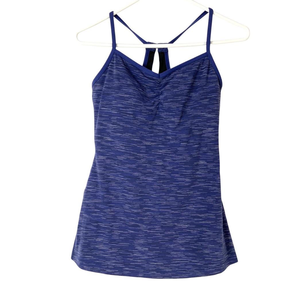 Lucy Blue Space Dye Tank Top Small Pullover V-Neck Sleeveless Ruched Keyhole